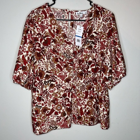 NEW Sam Edelman Dakota Shirred Puff Sleeve Top Seed Pearl Bouquet Women’s XL - Picture 5 of 12